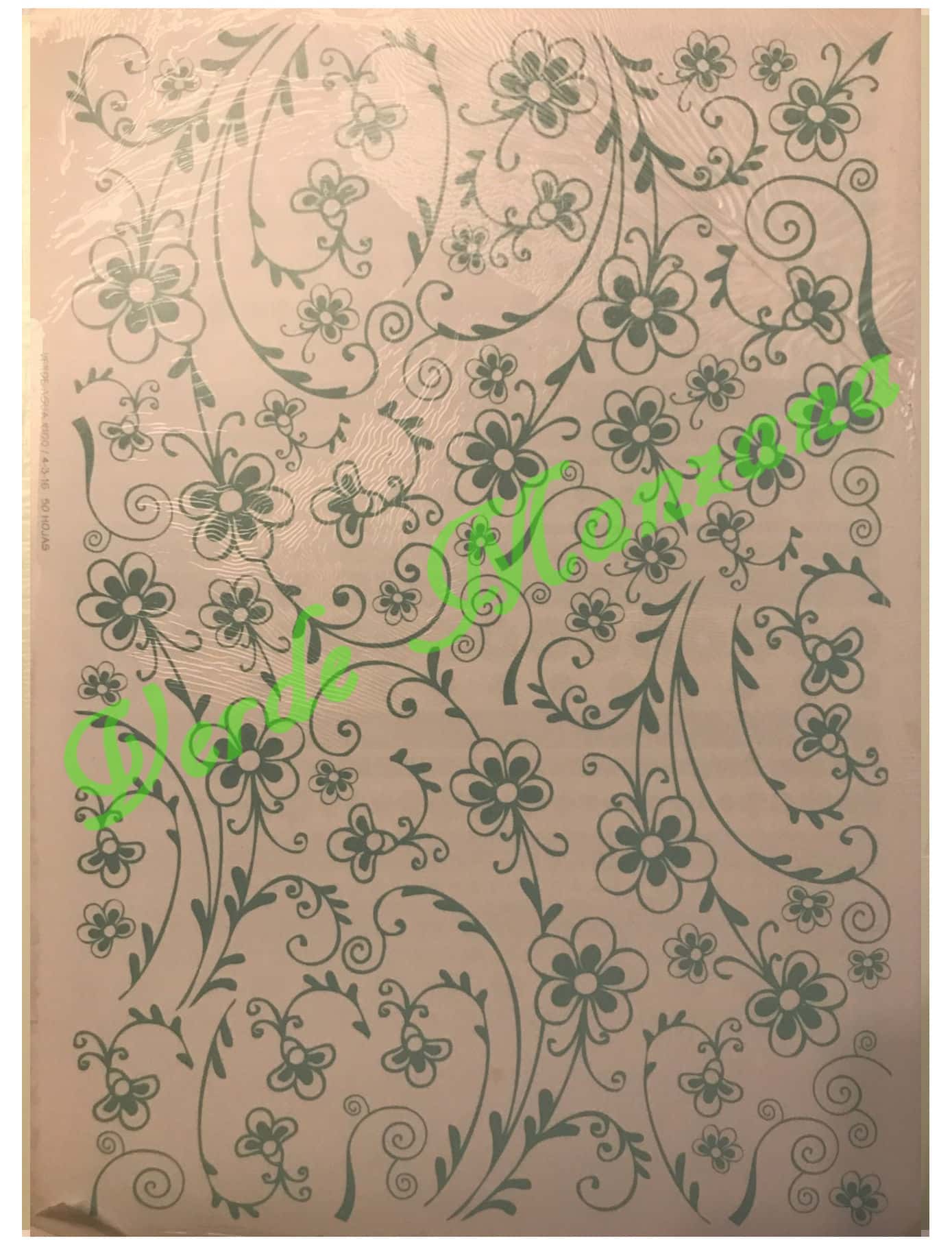 Calca Color Verde Agua, Vitrificable para Porcelana 23x33 cm, Diseño Número 34.