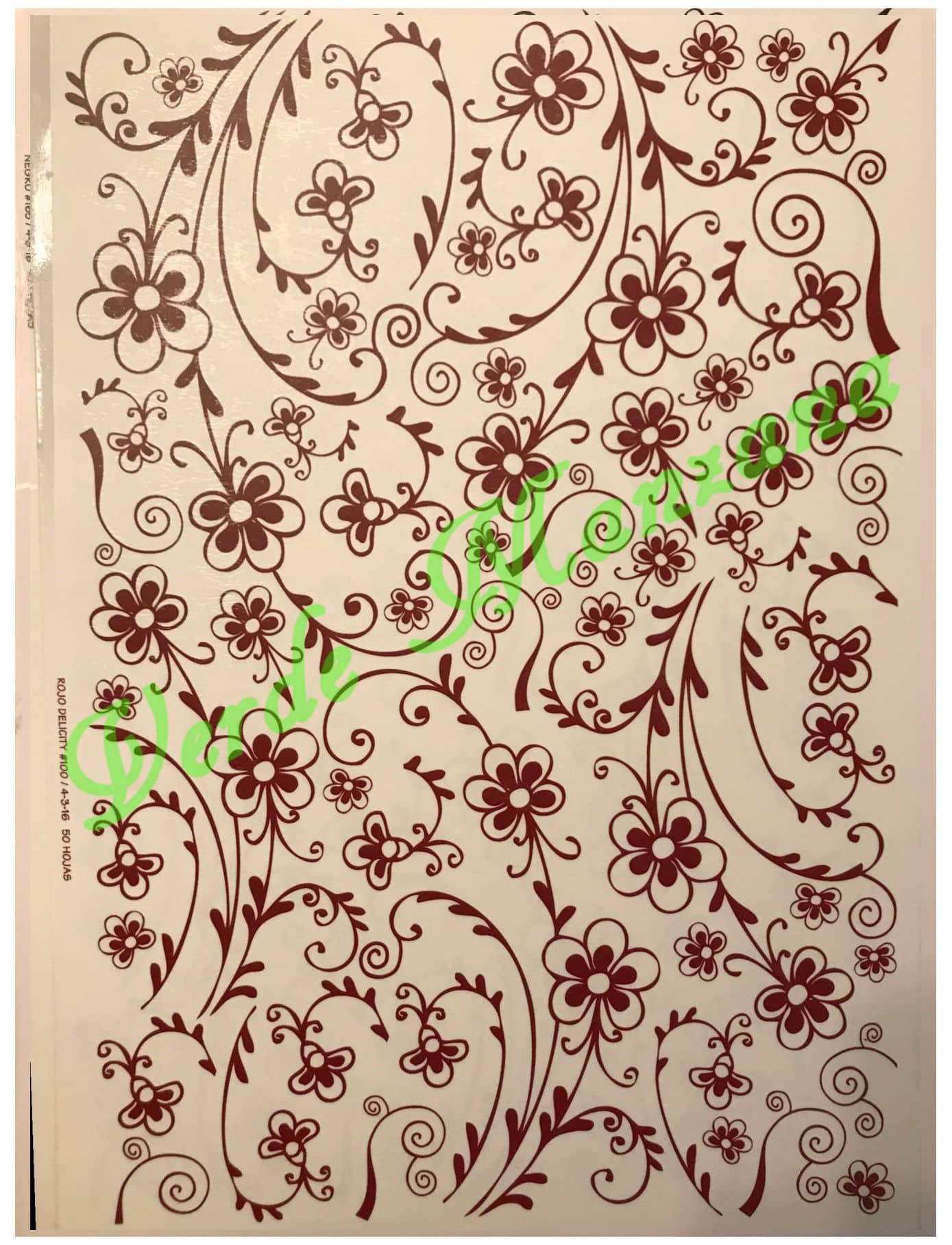 Calca Color Rojo, Vitrificable para Porcelana 23x33 cm, Diseño Número 34.