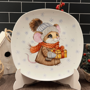 Plato de porcelana Ratoncito navideño 25x25cm "EDICIÓN LIMITADA"