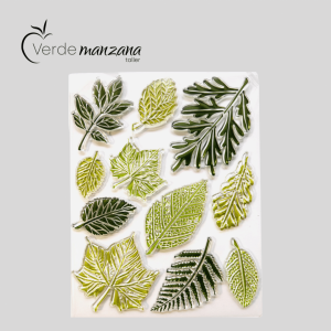 Sello para porcelana, diseño hojas verdes, medida 14 x 13 cm.