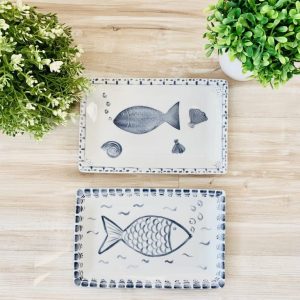 Set de 2 bandejas de Porcelana de peces de la abundancia.