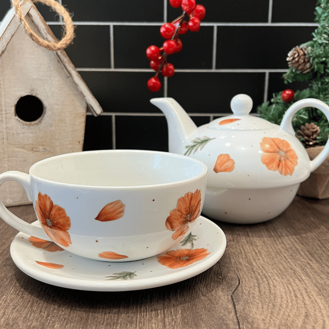 Tea for one o te para uno de porcelana con diseño Amapolas "ÚLTIMA UNIDAD" - Image 3
