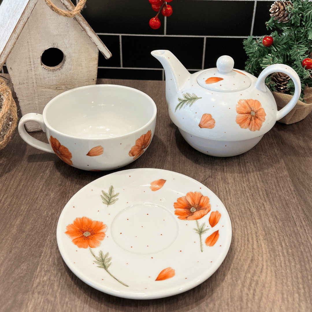 Tea for one o te para uno de porcelana con diseño Amapolas "ÚLTIMA UNIDAD" - Image 2
