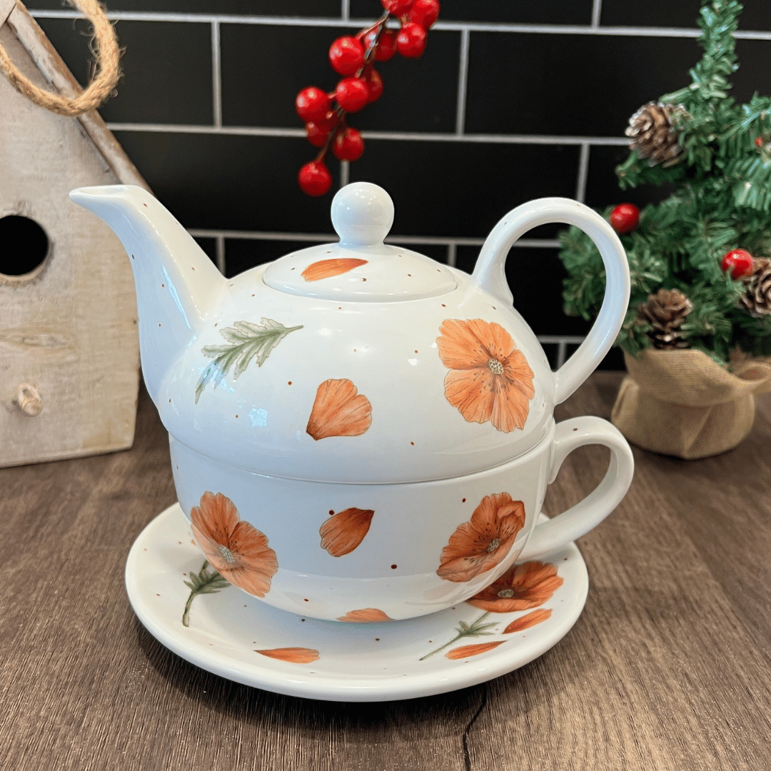 Tea for one o te para uno de porcelana con diseño Amapolas "ÚLTIMA UNIDAD"